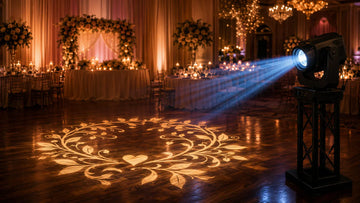 Gobo light projecting a floral pattern on a wedding dance floor