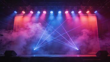 Stage lighting with laser beams and haze