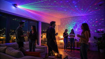 Colorful laser light effects at a home party