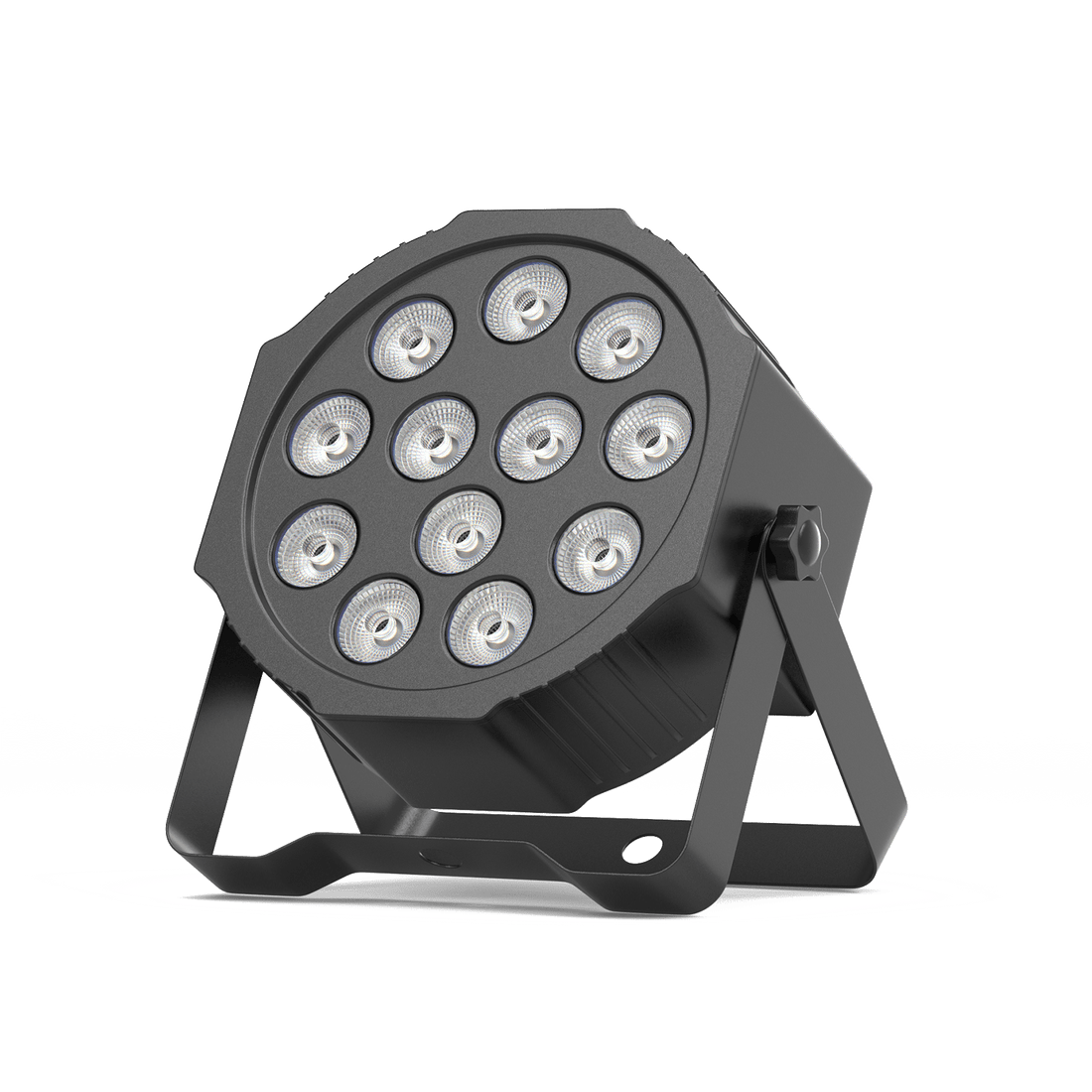 UKING ZQ01026 battery-powered par light, 12 RGBW 4-in-1 LEDs, adjustable bracket.