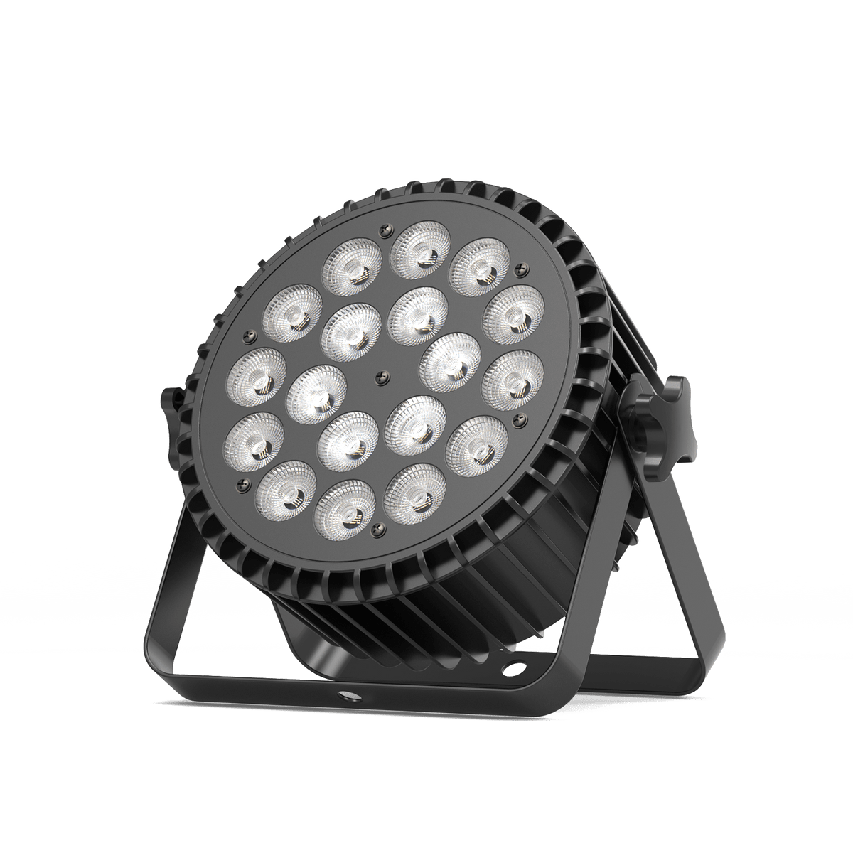 UKING ZQ01061 black LED PAR LIGHT with 18 RGBW LEDs and adjustable mounting bracket.