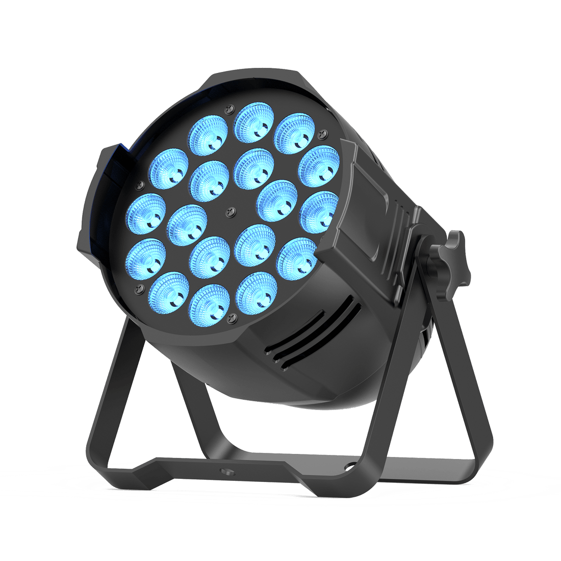 UKING ZQ01069 PAR light with 18 blue RGBW LEDs and adjustable bracket.