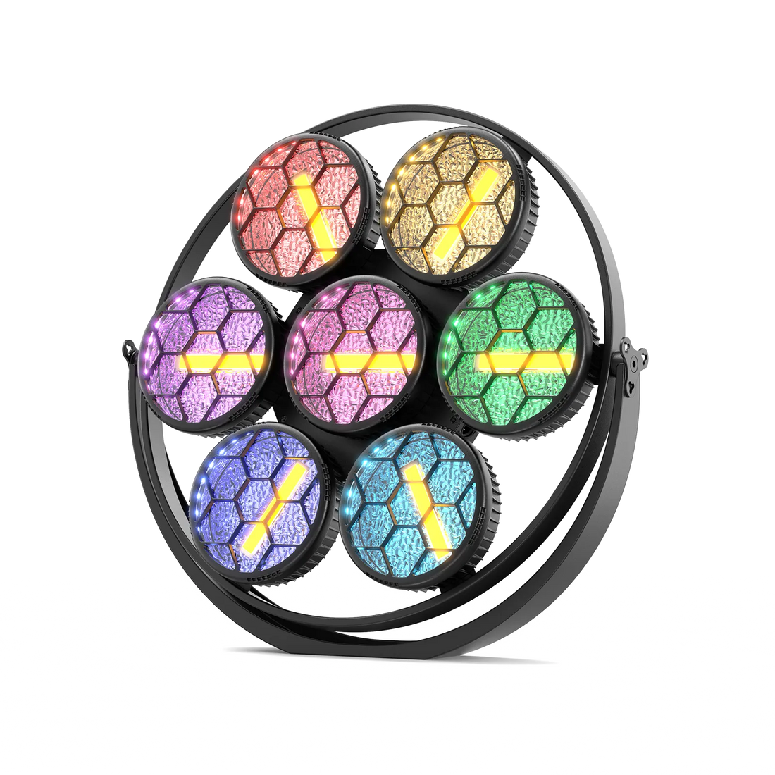 UKING ZQ01335 PAR light with 7 multi-color COB LEDs and yellow bars.