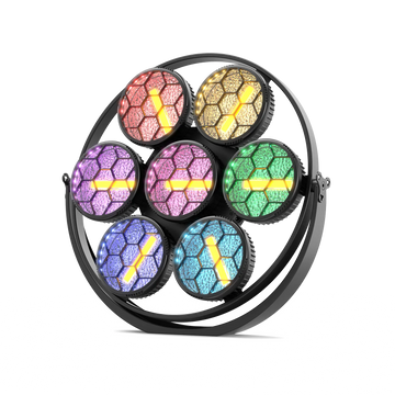 UKING ZQ01335 PAR light with 7 multi-color COB LEDs and yellow bars.