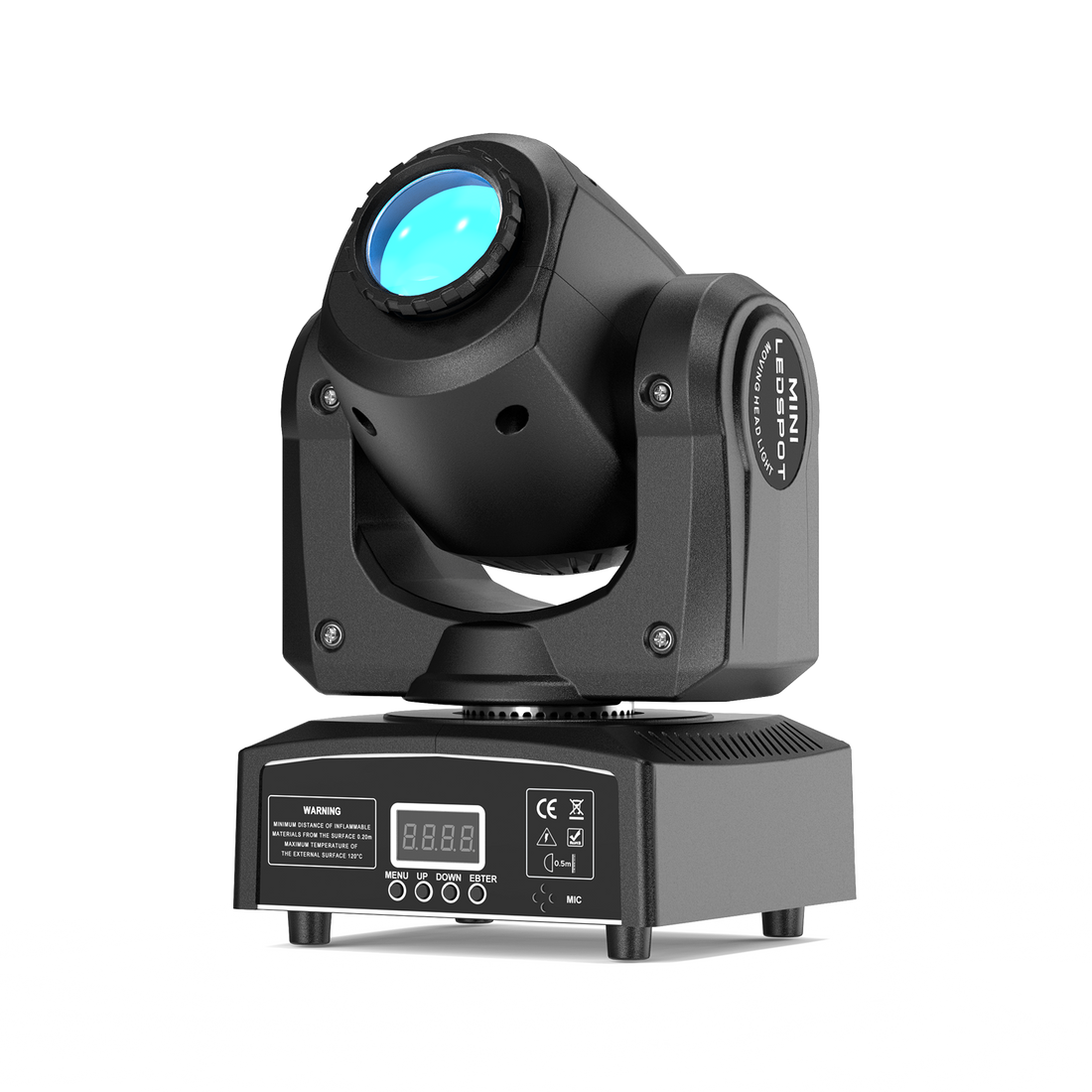 UKING ZQ02001 mini LED spot moving head light, black, blue beam.
