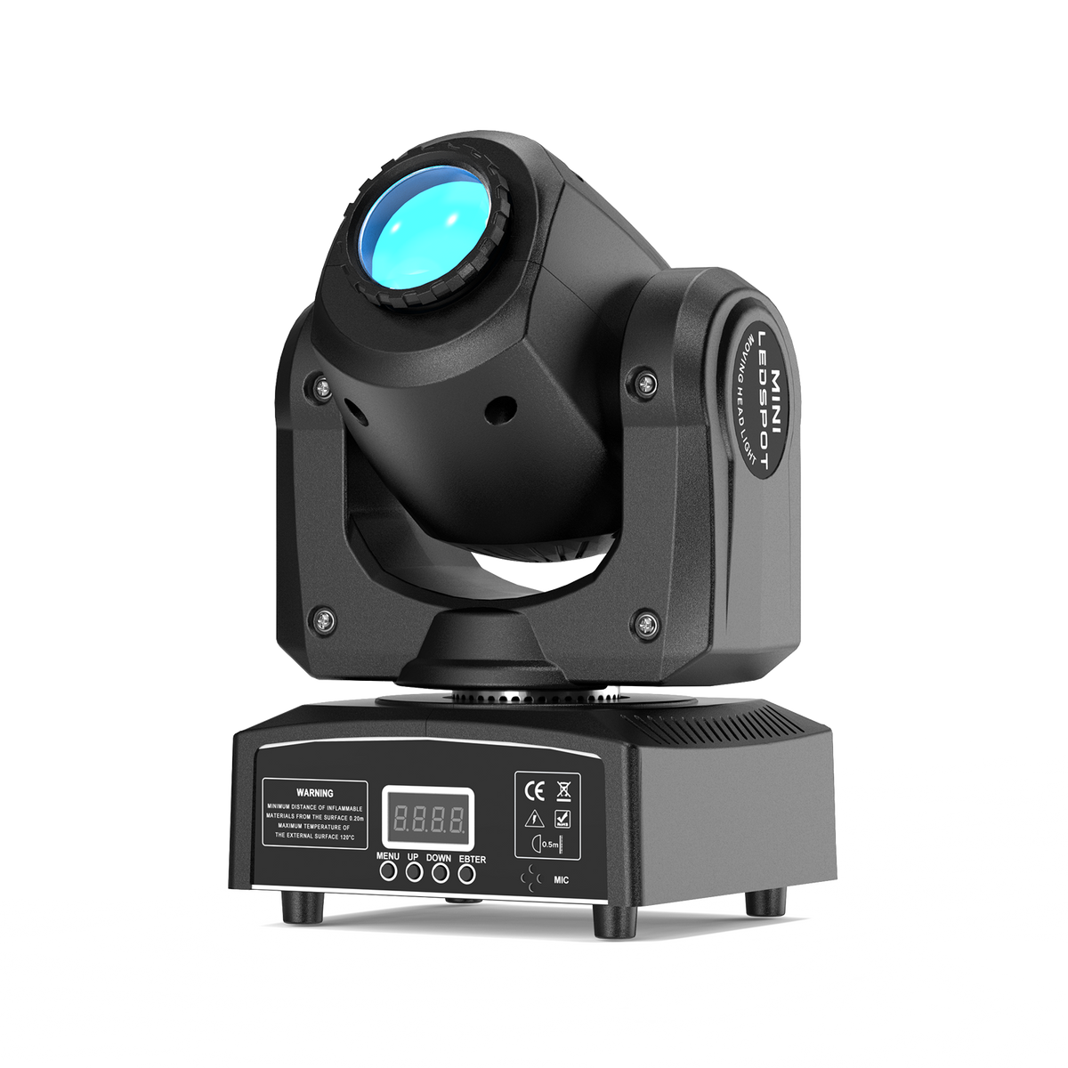 UKING ZQ02001 mini LED spot moving head light, black, blue beam.