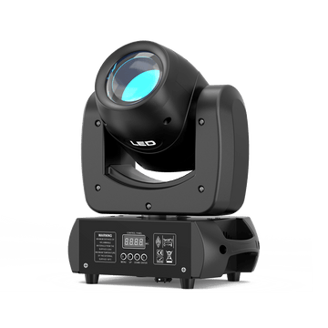 Black UKING ZQ02021 BEAM PRO moving head stage light with illuminated blue lens.