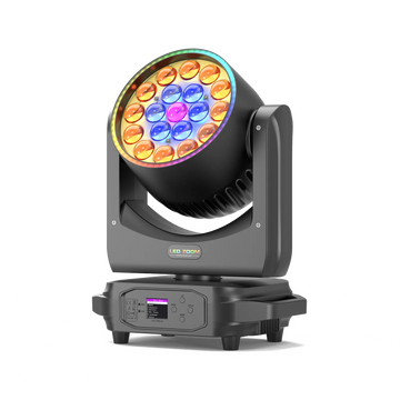 UKING ZQ02102 moving head DMX LED stage light with RGBW effects and control panel.