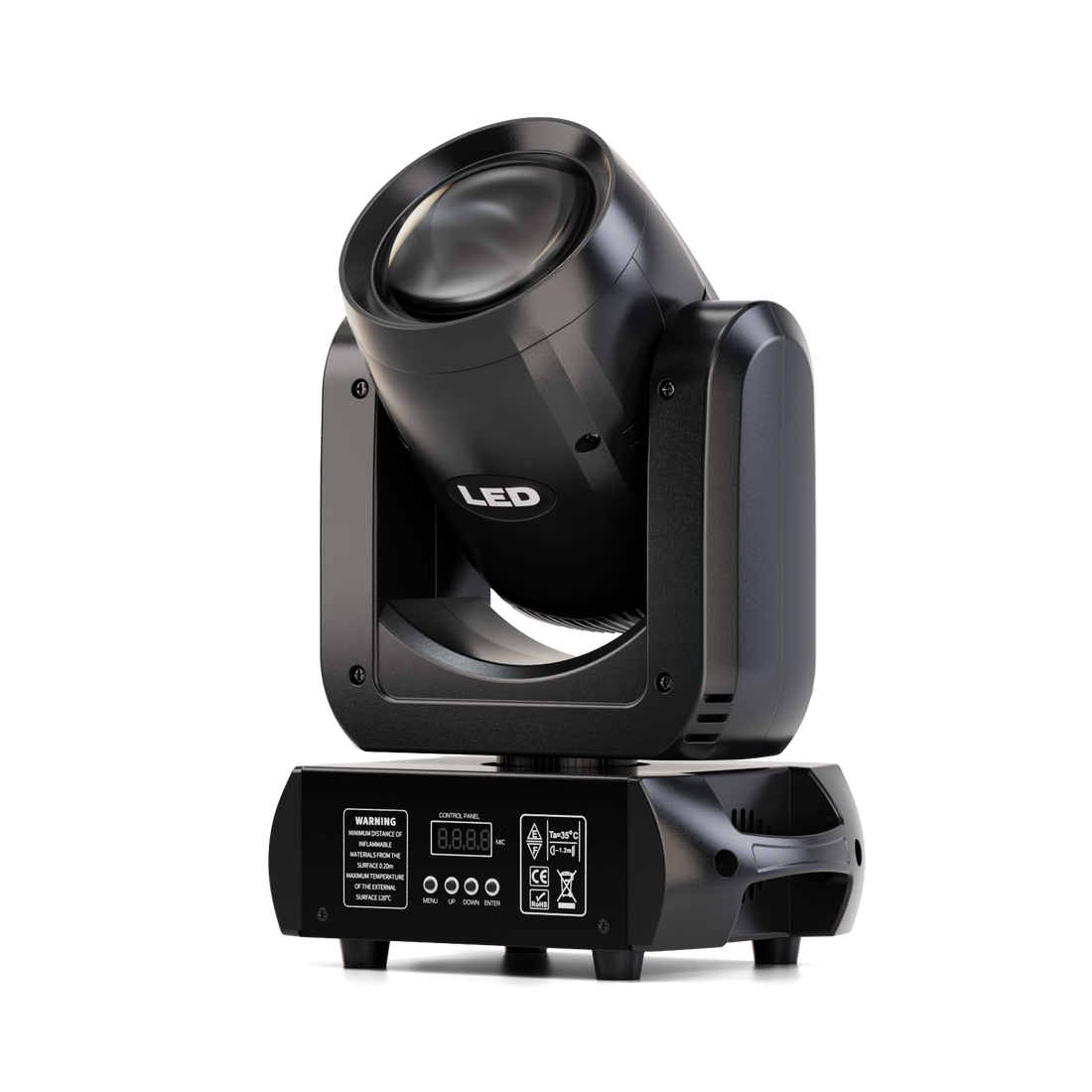 Black ZQ02341 moving head light with front lens
