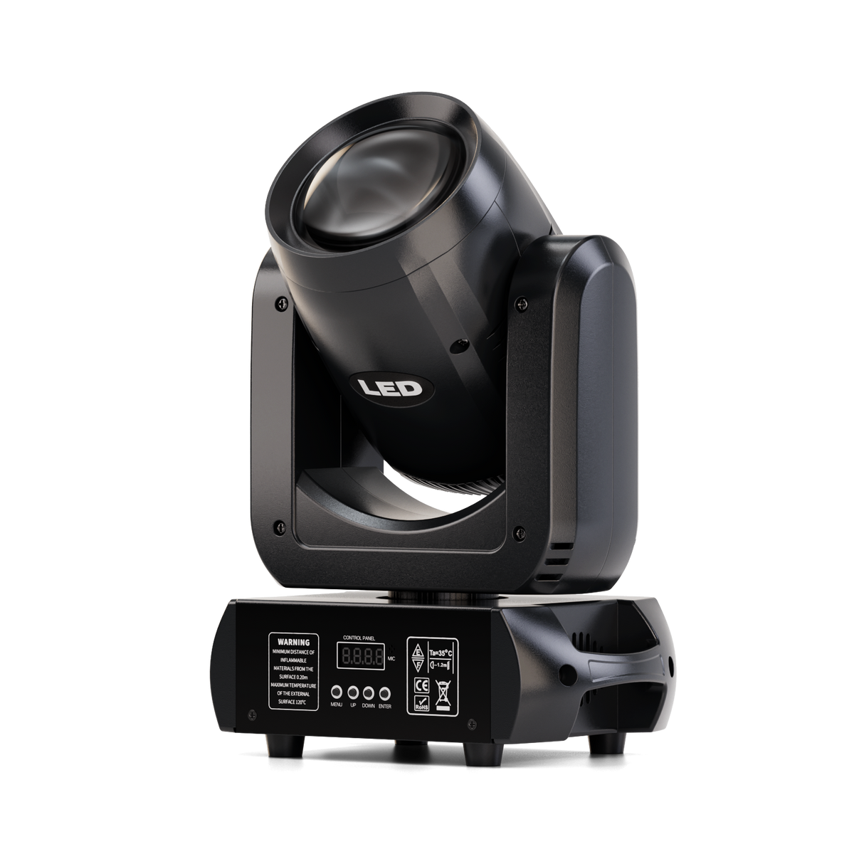Black ZQ02341 moving head light with front lens