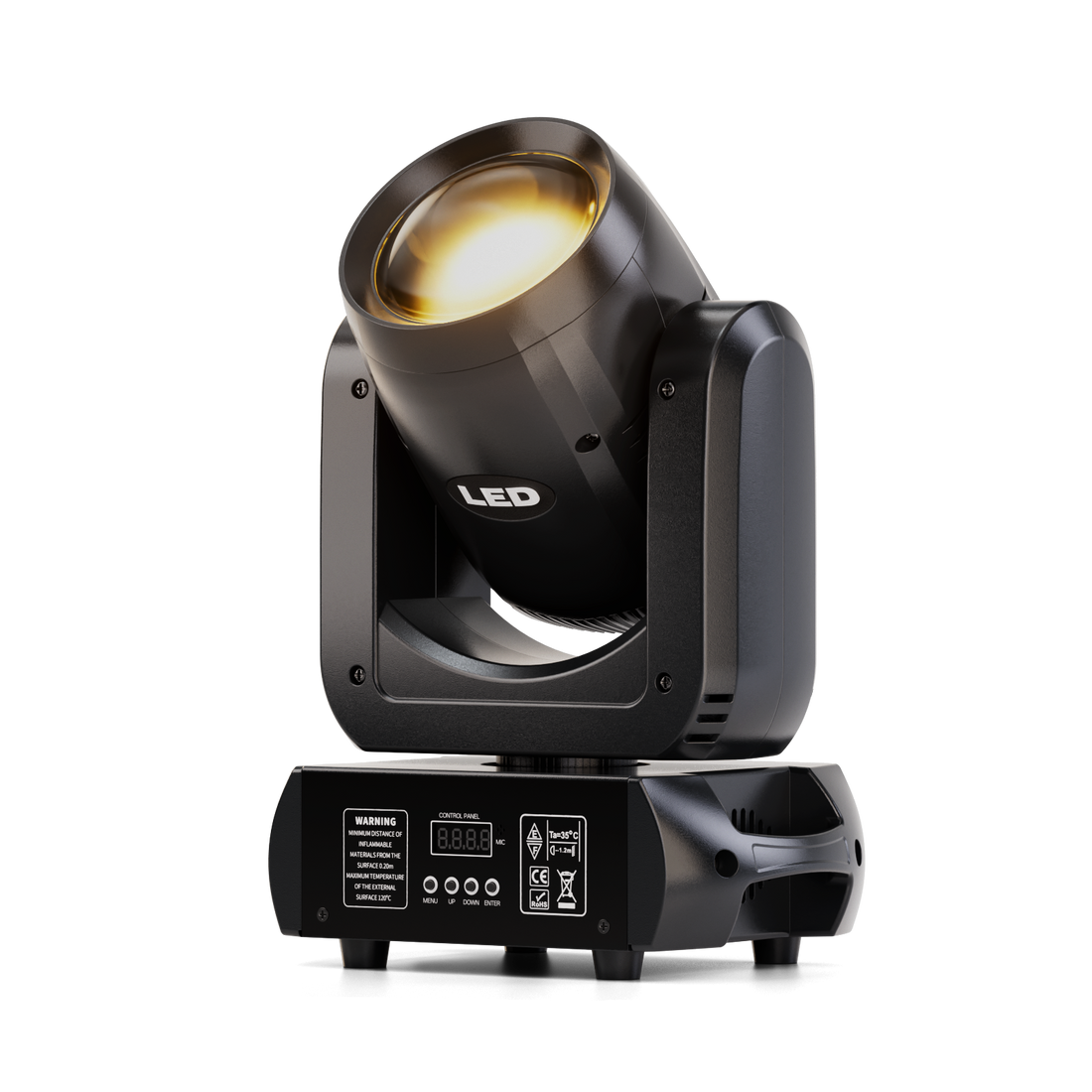 Black ZQ02341 moving head light with front lens