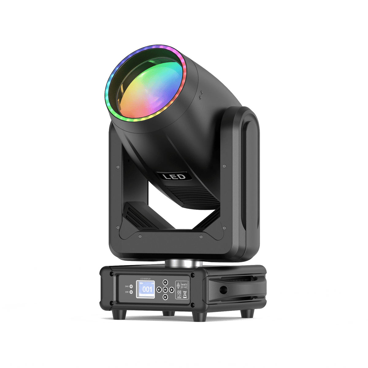 UKING ZQ02372 BEAM moving head LED stage light with RGB effects and LCD display.