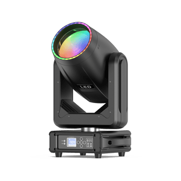 UKING ZQ02372 BEAM moving head LED stage light with RGB effects and LCD display.