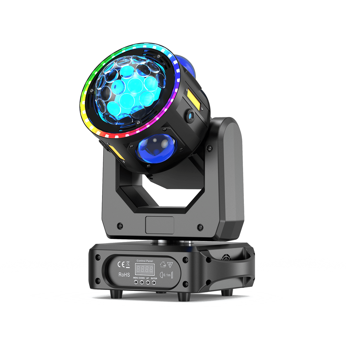 UKING ZQ02620 120W multi-effect stage light: RGBW, lasers, strobe, DMX control.