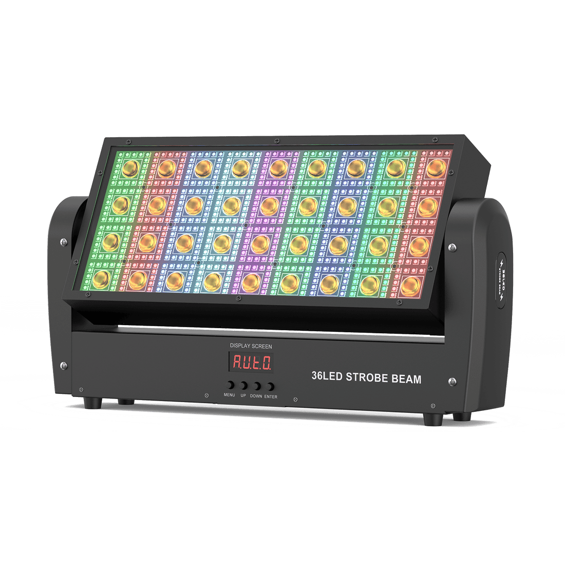 UKING ZQ06133 retro strobe beam light: black, 36 warm white, 648 RGB LEDs.