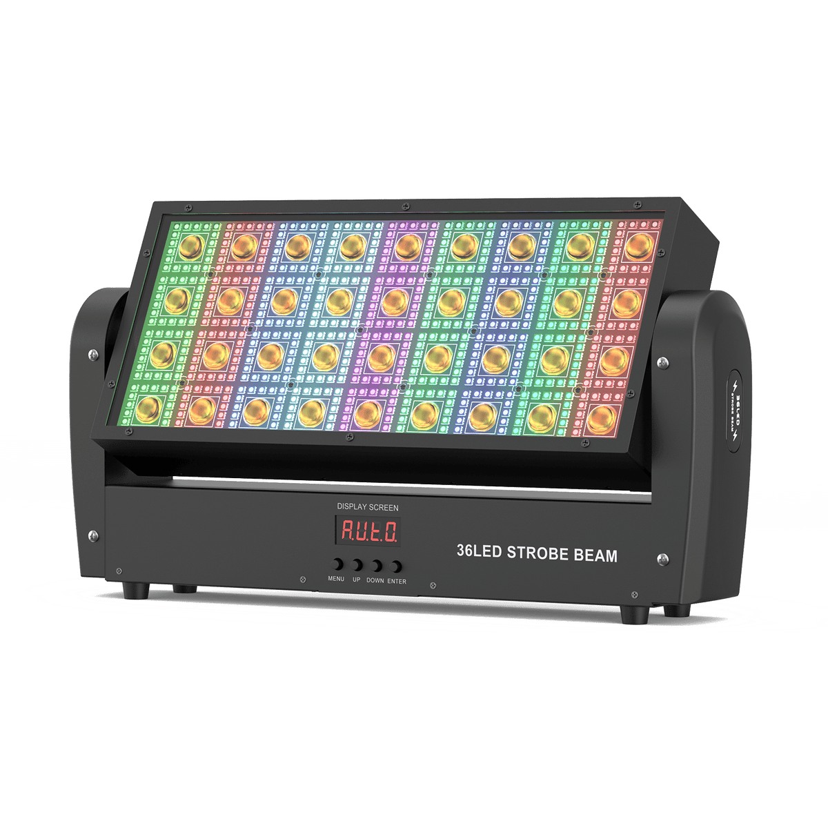 UKING ZQ06133 retro strobe beam light: black, 36 warm white, 648 RGB LEDs.