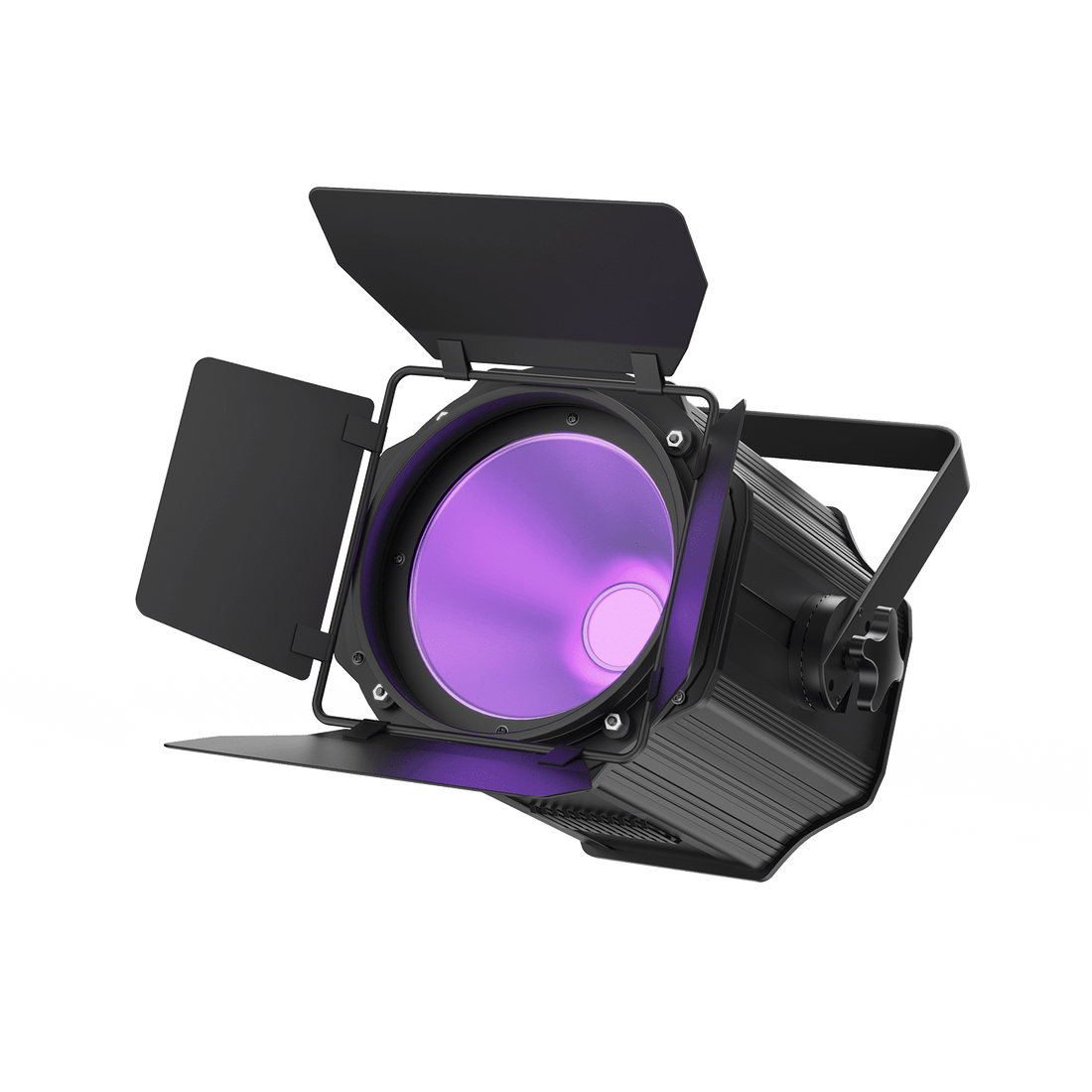 UKING ZQ09013 professional COB spotlight with adjustable barn doors, purple stage light.
