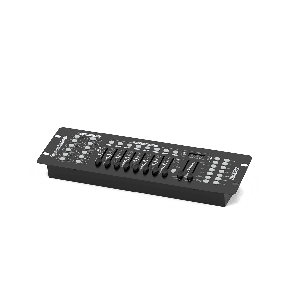 Black UKING 192 DMX controller: 192-channel DMX512 lighting console with scanner buttons, 16 sliders, and digital display.