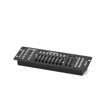 Black UKING 192 DMX controller: 192-channel DMX512 lighting console with scanner buttons, 16 sliders, and digital display.