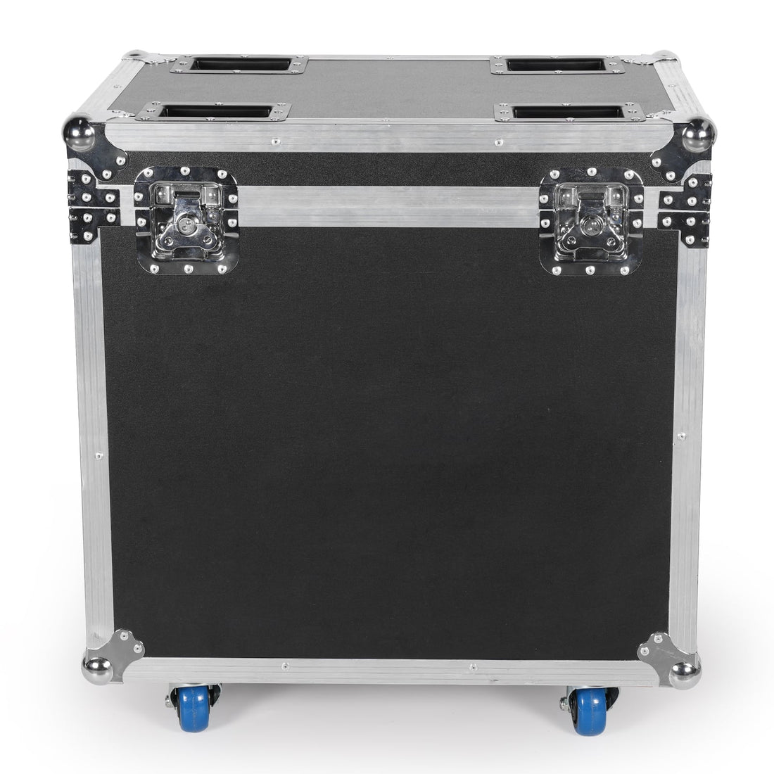 UKING ZQ02372 black flight case for stage lighting, with silver hardware, top handles, and wheels.