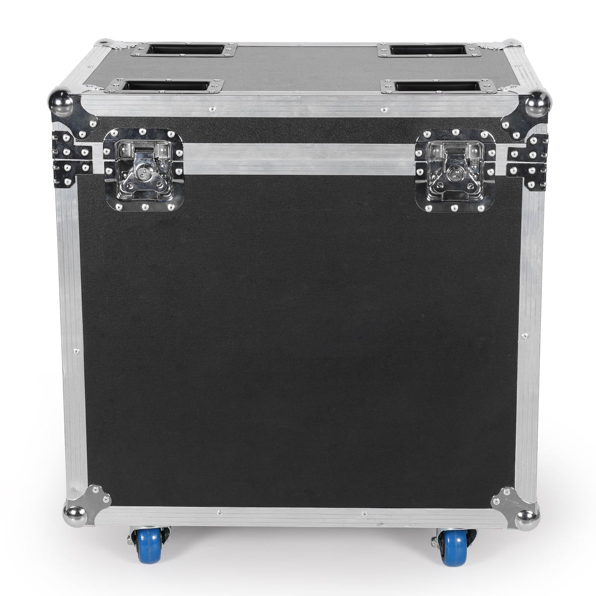 UKING ZQ02372 black flight case for stage lighting, with silver hardware, top handles, and wheels.