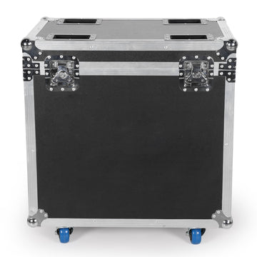 UKING ZQ02372 black flight case for stage lighting, with silver hardware, top handles, and wheels.
