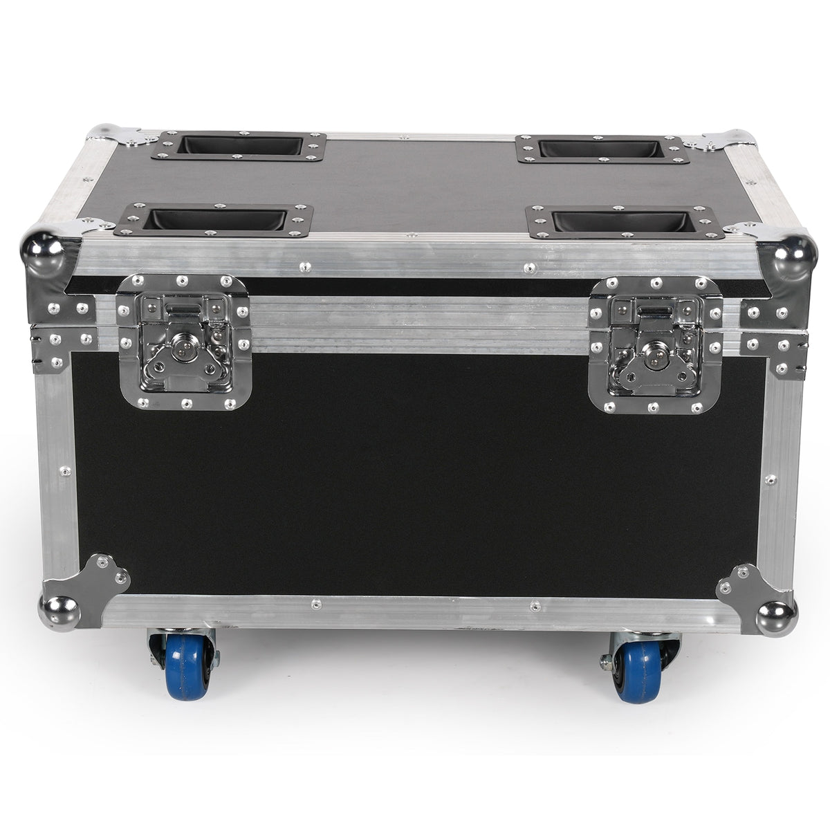 UKING ZQ01061 large flight case with silver hardware, handles, and blue wheels for stage equipment transport.