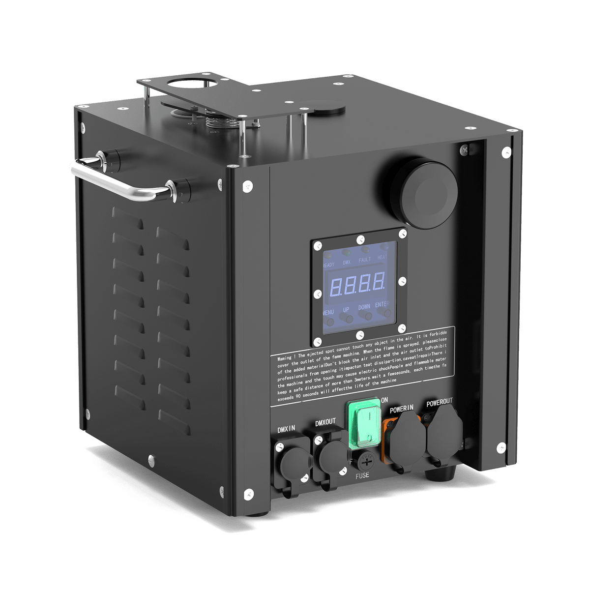 UKING ZQ16030 cold spark machine, black professional stage lighting with DMX and remote control.
